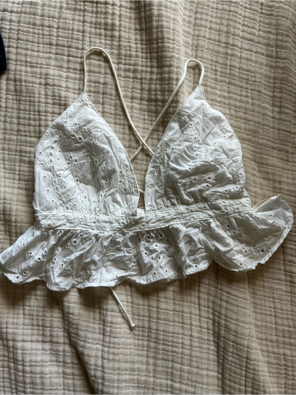 Free People White Eyelet Ruffle Crop Top